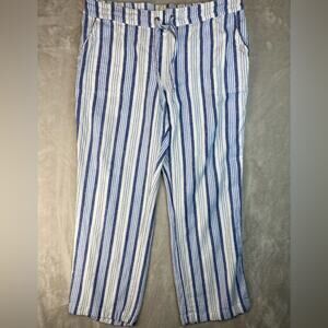 Per‎ Se Woman’s Linen Pants Striped Elastic Waistband XL